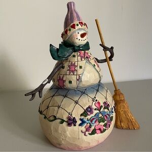 Jim Shore Heartwood Creek Winters Warmth Snowman Broom 2003 Enesco